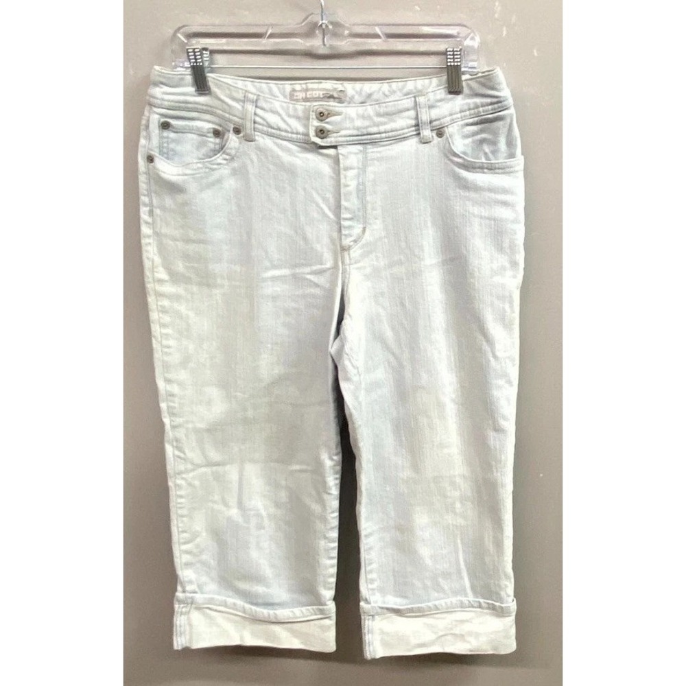 Chico's Platinum Capri Jeans Womens 2 White Denim Cotton Stretch Cuffed Hem